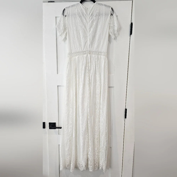 NWOT BOHO white lace fringe long dress "Boho wedding dress" size M - Picture 2 of 8